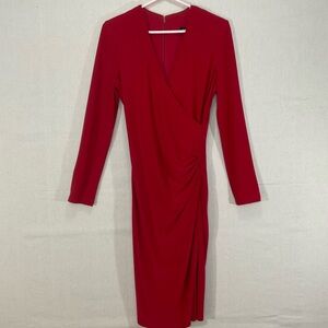 Le Chateau Red Long Ruched faux wrap dress medium. Excellent condition like new.